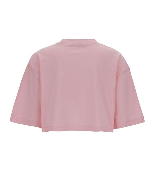 Marni Pink Cropped T-shirt With Logo Print In Cotton Woman