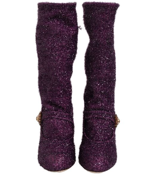 Dolce & Gabbana Purple Crystal Lurex Fantasy High Boots Shoes