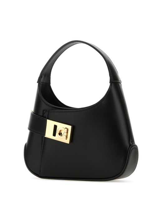 Ferragamo Black Leather Hobo Mini Handbag