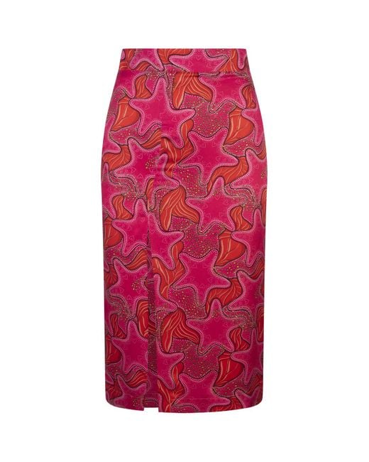 ALESSANDRO ENRIQUEZ Red Midi Pencil Skirt With Star Print