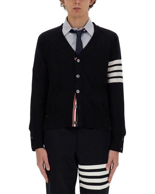 Thom Browne Black 4Bar Stripe Cardigan for men