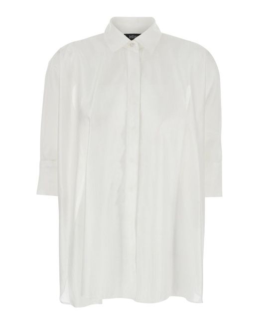 Le Plain White Shirt With Classic Collar And Hidden Button Closure On The Front