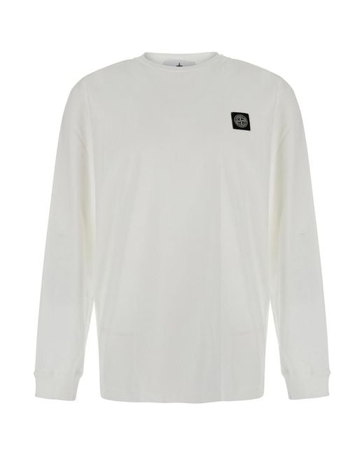 Stone Island White Long-Sleeved Cotton T-Shirt T-Shirts for men