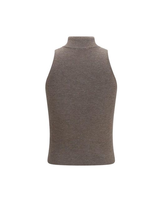 Brunello Cucinelli Gray Brown Cashmere Sleeveles Sweater