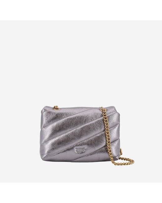 Pinko Gray Shoulder Bag Love Baby Leather