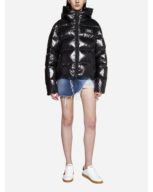 DSquared² Black Quilted Glossy Nylon Puffer Jacket