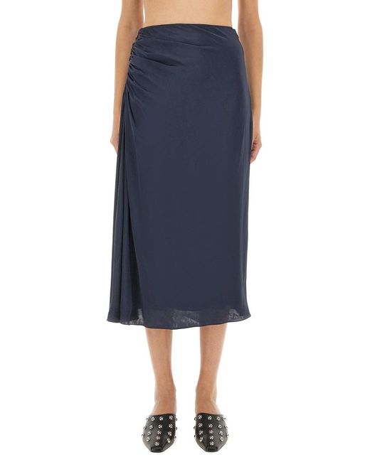 Theory Blue Draped Midi Skirt With Side Ruching Detail