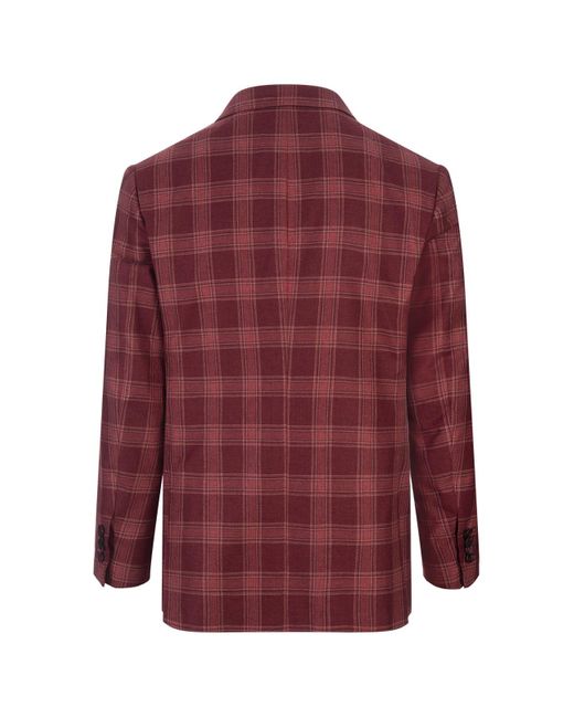 Kiton Red Check Wool Classic Blazer for men