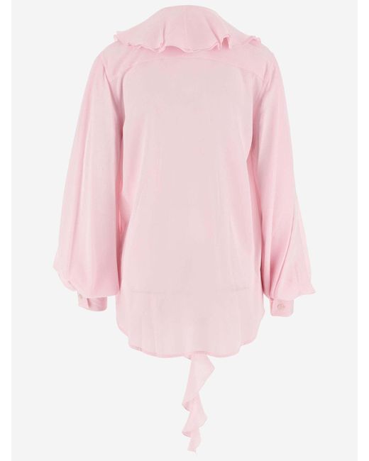Victoria Beckham Pink Silk Shirt With Ruffles