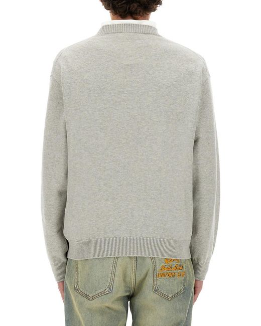 KENZO Gray Jersey With Logo Wool Jumpers for men