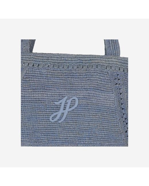 Patou Blue Large Raffia Bag With Logo Shoulder