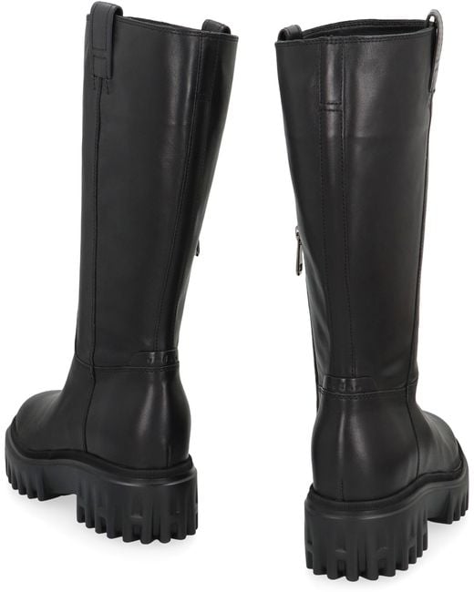 Hogan Black Leather High Boots