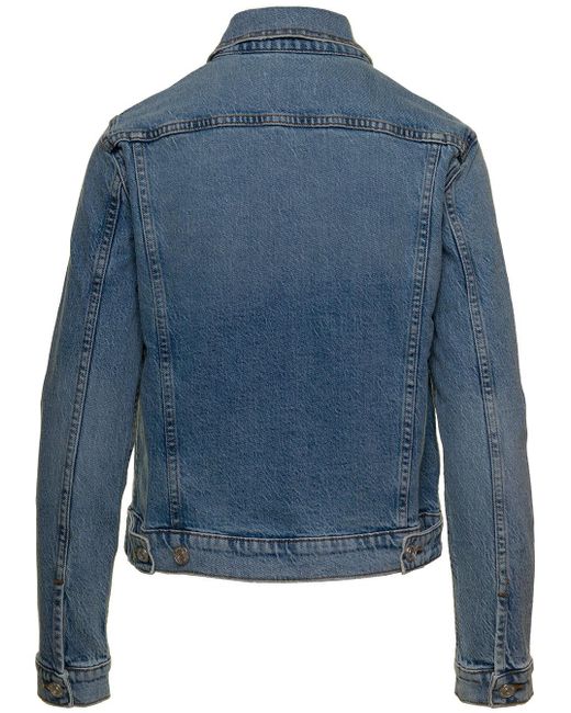 FRAME Blue Light E Vintage Denim Jacket With Patch Pockets In Cotton