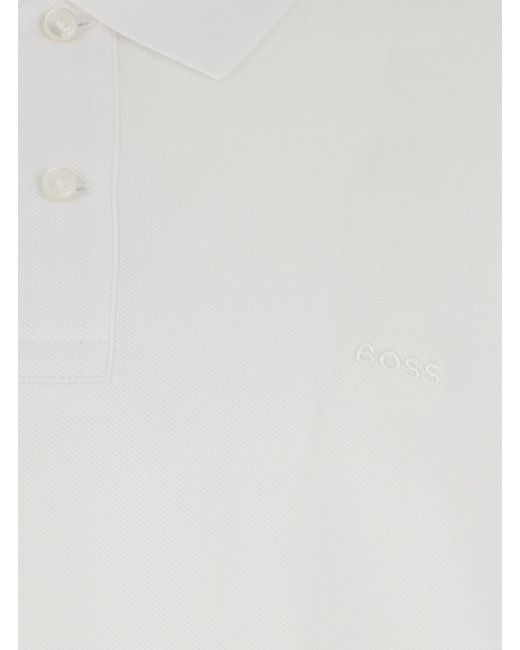Boss White Polo Shirt With Button Closure For Cotton Tshirts And for men