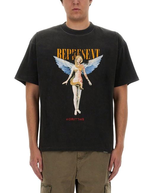 Represent Black "Reborn" Print T-Shirt for men