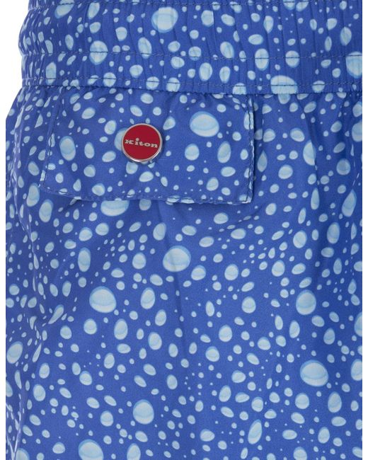 Kiton Blue Swim Shorts With Water Drops Pattern for men