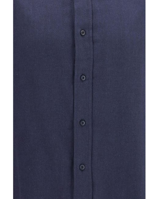 Brunello Cucinelli Blue Cotton Shirt Cotton; Lyocell for men