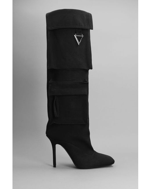 The Attico Sienna Tube High Heels Boots In Black Canvas