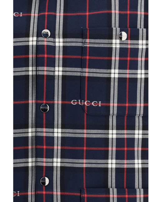 Gucci Blue Padded Tartan Cotton Jacquard Shirt for men