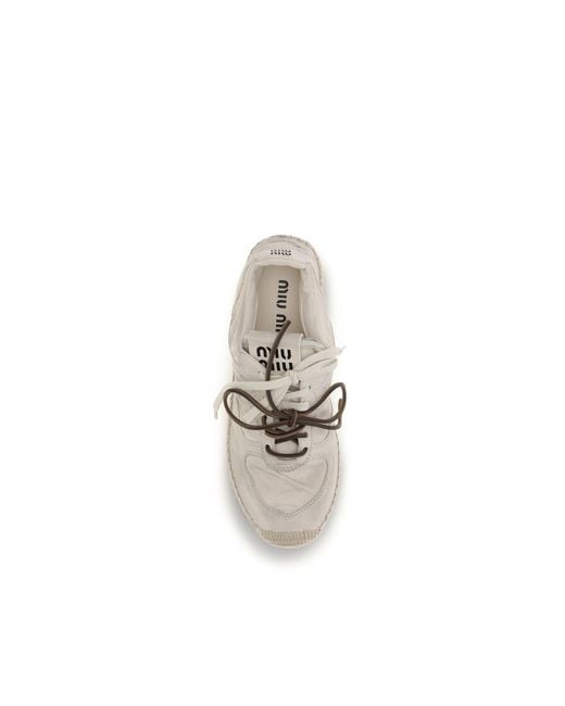 Miu Miu White Cotton Platform Sneakers