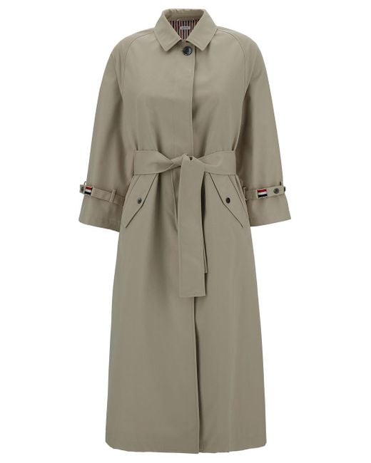 Thom Browne Natural Beige Trench Coat With Matching Belt In Waterproof Cotton Woman