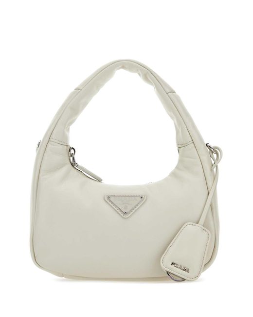 Prada White Chalk Nappa Leather Mini Soft Handbag