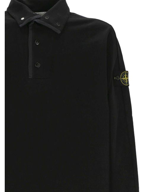 Stone Island Black Long-sleeved Polo Shirt for men