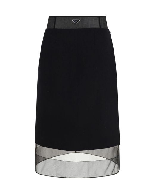 Prada Black Enamel Triangle-logo Wool Skirt