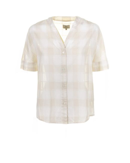 Woolrich White Checked V-neck Short-sleeved Shirt