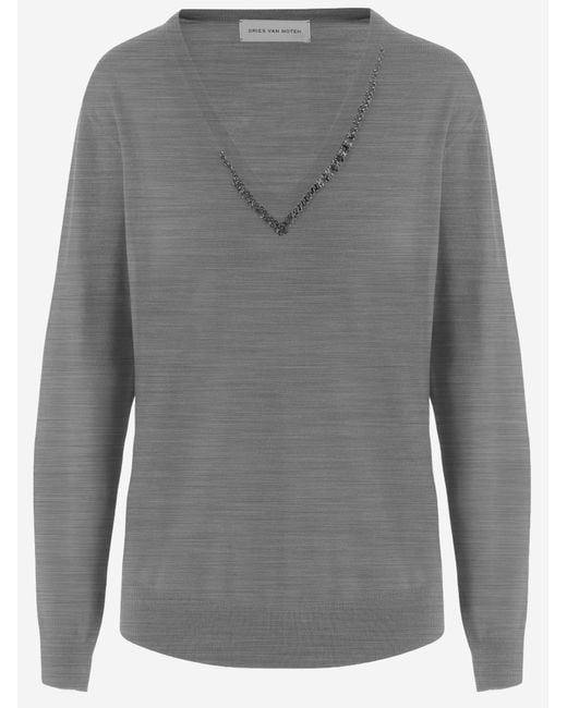 Dries Van Noten Gray Wool Sweater Merino