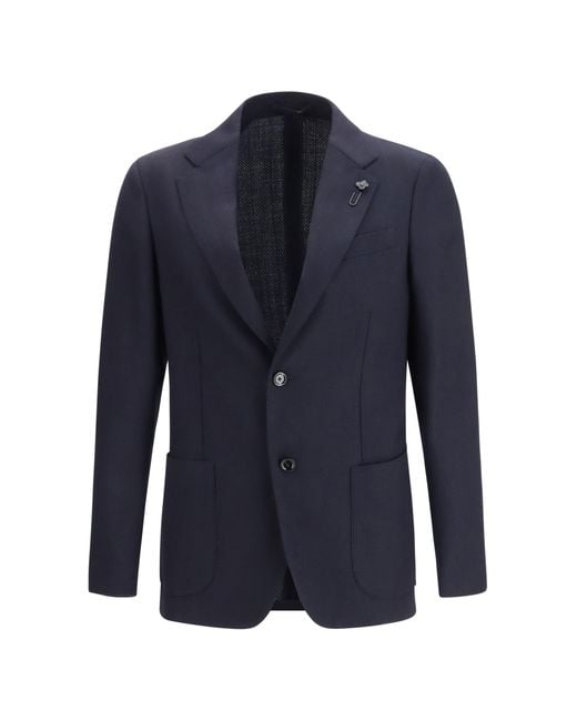 Lardini Blue Roma Blazer Fleece Wool Blazers E Vests for men