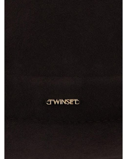 Twinset Black Cap With Visor And Pompon, Wool Hat