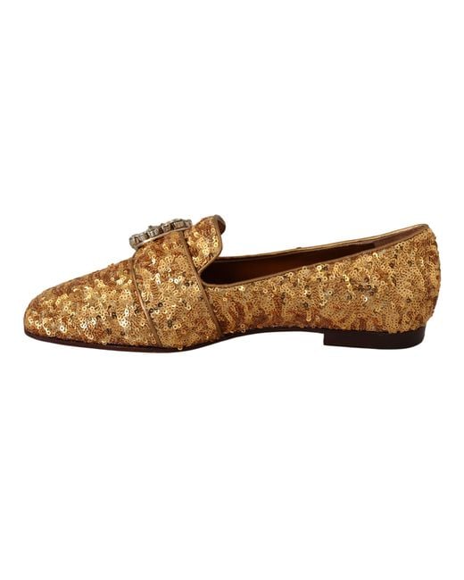 Dolce & Gabbana Multicolor Gold Sequin Crystal Flat Loafers Shoes