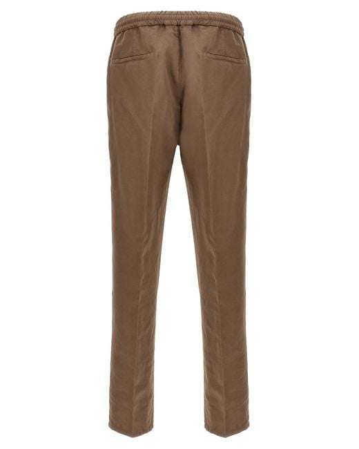 Brunello Cucinelli Brown Linen Blend Trousers for men