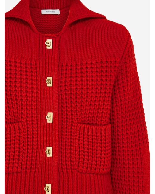 Ferragamo Red Cardigan Wool And Cashmere