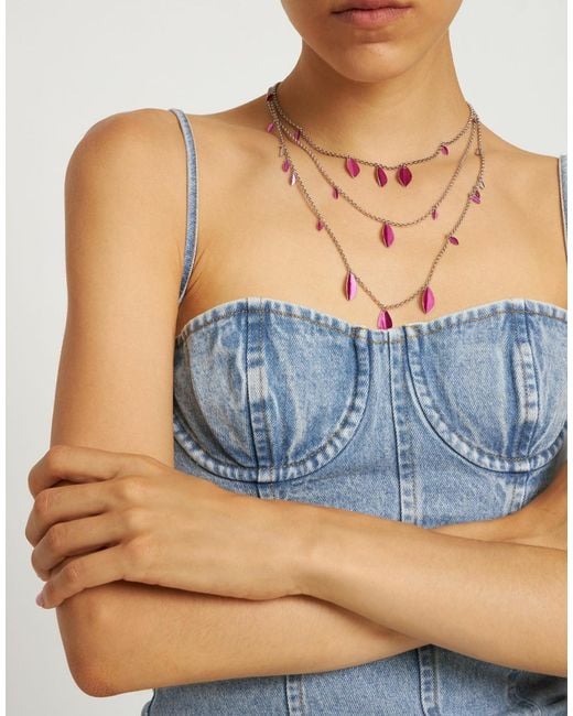 Isabel Marant Pink Metal Shiny Leaf Necklace Accessories Jewelry