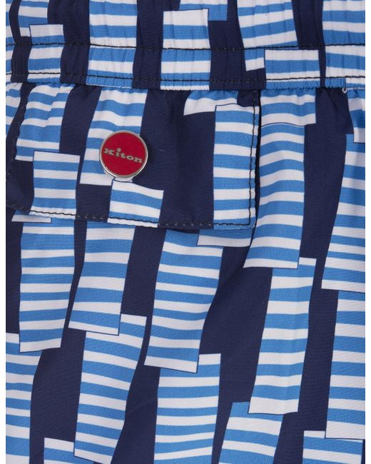 Kiton Blue Swim Shorts With Light Windsock Pattern for men