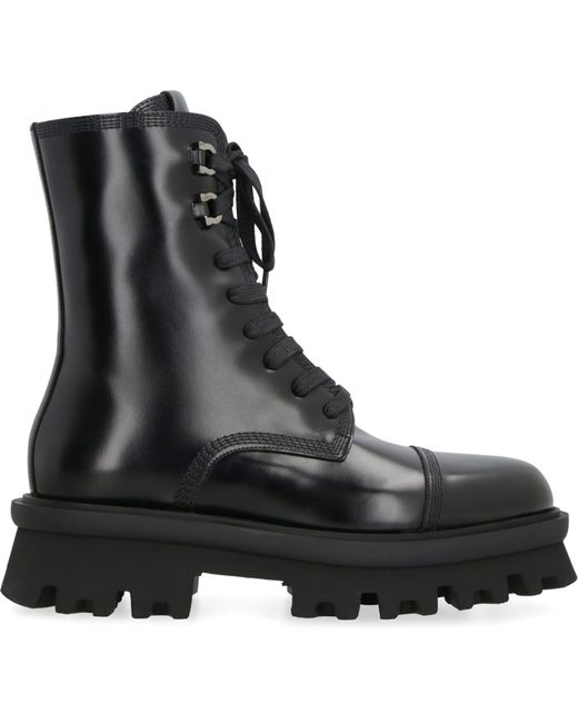 Ferragamo Black Leather Combat Boots