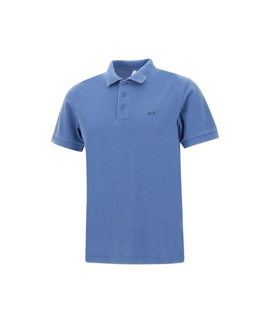 Sun 68 Blue Solid Cotton Polo Shirt for men