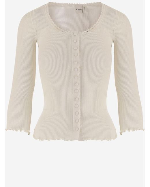 Chloé White Fitted Cotton-Silk Jersey Top Tops