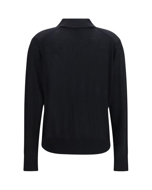 Loulou de Saison Blue Miles Long-Sleeve Fine-Knit Polo Kashmir/Capra Hircus T-Shirts