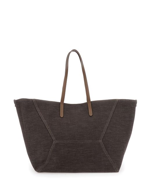 Brunello Cucinelli Brown 'Duo' Shoulder Bag With Two Flat Handles And Concealed Magnetic Closure
