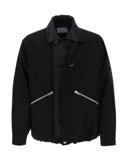 Sacai Black Melton Wool Blouson Jacket for men