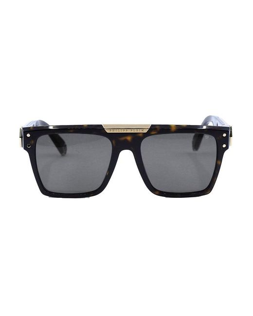 Philipp Plein Brown Sunglasses Square Full Rim, Shiny/ Frame And Smoke Mirror Lens Spp080700W