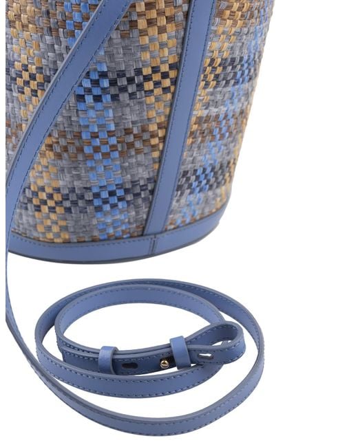 Marni Blue Leather And Raffia Effect Fabric Tropicalia Handbag