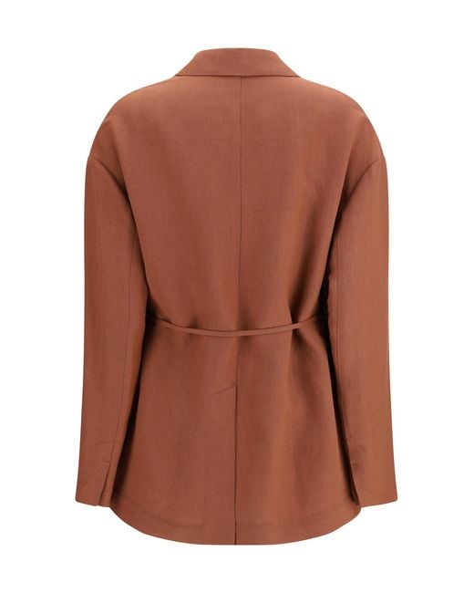 Brunello Cucinelli Brown Monili-Embellishment Blazer Viscose; Linen Jacket