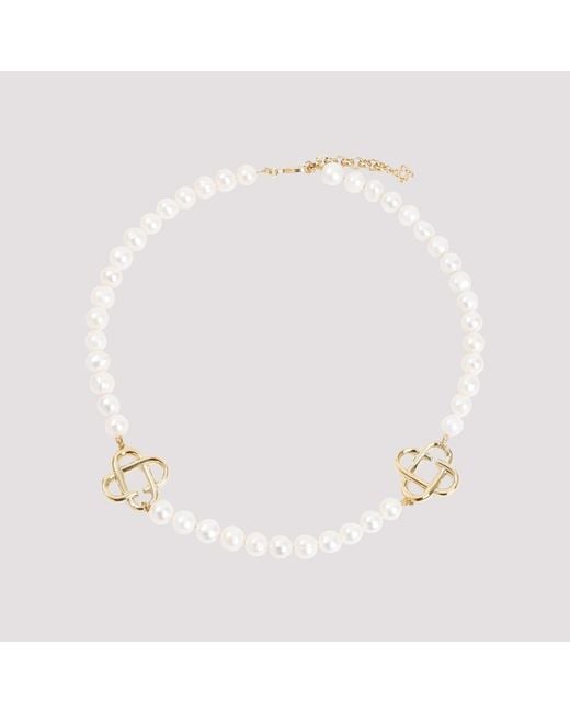 Casablanca White Pearl Logo Necklace for men