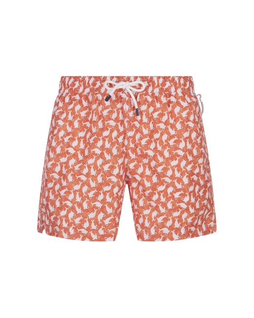 Fedeli Red Swim Shorts With Seals Pattern for men