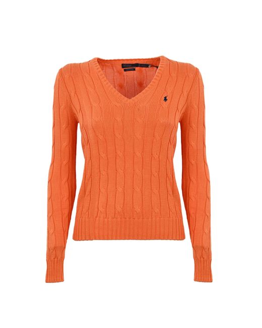 Polo Ralph Lauren Orange Cable Knit Sweater With V-Neck