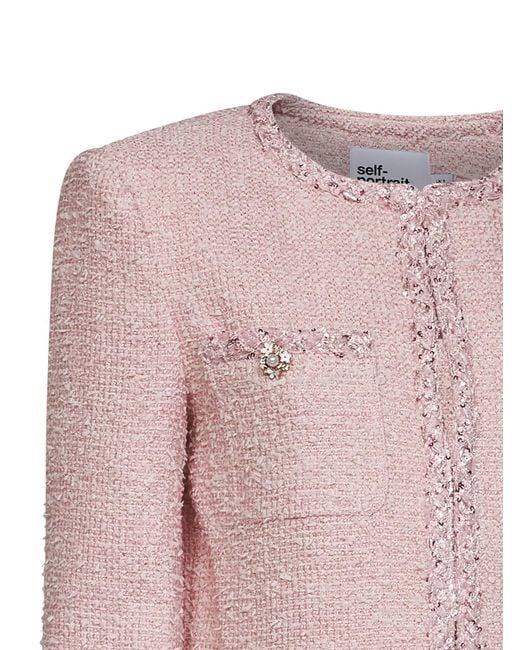 Self-Portrait Pink Bouclé Jacket With Braided Trimmings
